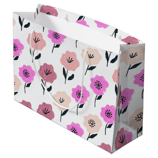 Lebhaftes Blumenmuster Große Geschenktüte (Rückseite Schrägansicht)