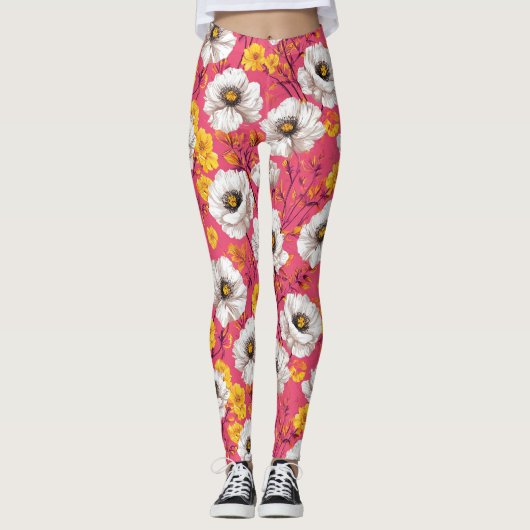 Lebhaftes Blumenmuster Leggings (Vorderseite)