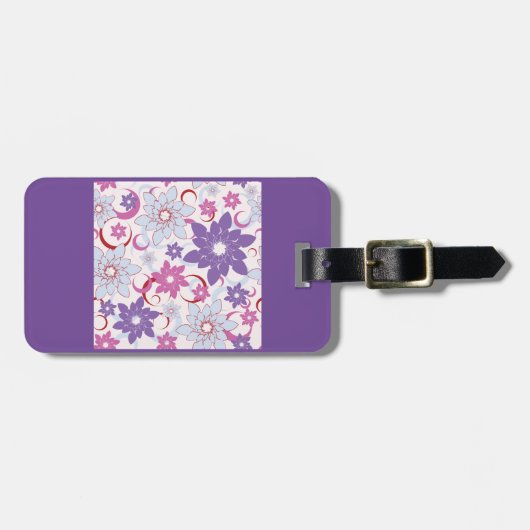 Lebhaftes Blumenmuster Lila Pink Blue Blumen Gepäckanhänger (Vorderseite horizontal)