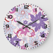 Lebhaftes Blumenmuster Lila Pink Blue Blumen Große Wanduhr (Vorderseite)