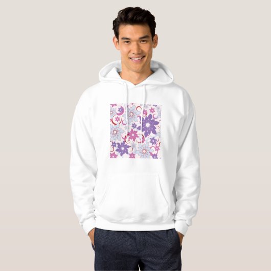 Lebhaftes Blumenmuster Lila Pink Blue Blumen Hoodie (Vorne ganz)