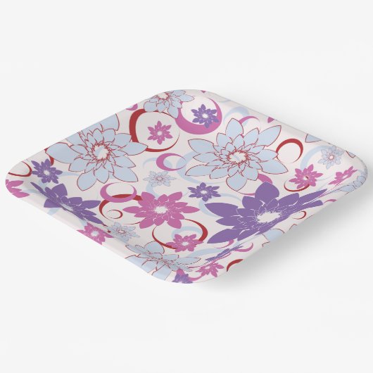 Lebhaftes Blumenmuster Lila Pink Blue Blumen Pappteller (Gewinkelt)