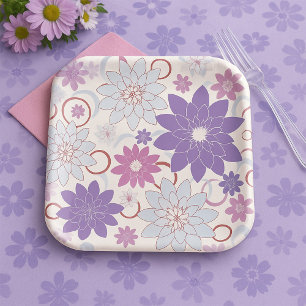 Lebhaftes Blumenmuster Lila Pink Blue Blumen Pappteller