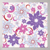 Lebhaftes Blumenmuster Lila Pink Blue Blumen Poster (Vorne)