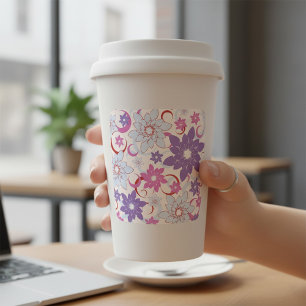 Lebhaftes Blumenmuster Lila Pink Blue Blumen Quadratischer Aufkleber