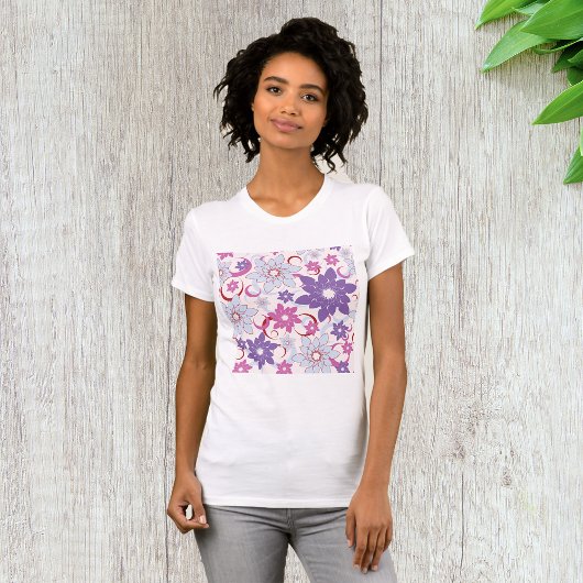 Lebhaftes Blumenmuster Lila Pink Blue Blumen T-Shirt