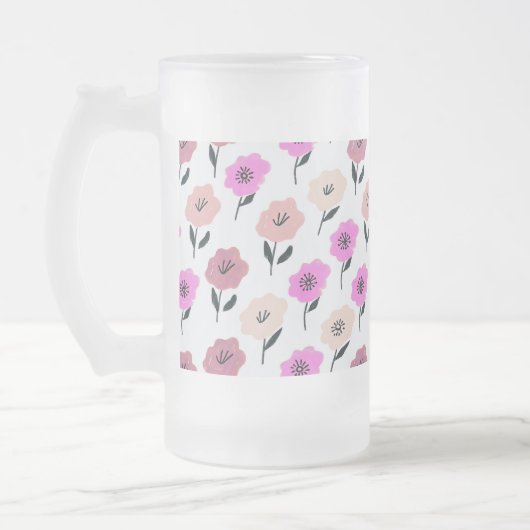 Lebhaftes Blumenmuster Mattglas Bierglas (Links)