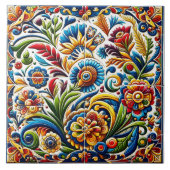 Lebhaftes Blumenmuster mit aufwändigen Details Fliese (Vorderseite)
