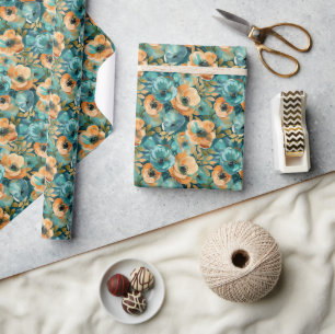 Lebhaftes Blumenmuster mit feinem, Aquamarinem, tü Geschenkpapier