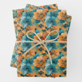 Lebhaftes Blumenmuster mit feinem, Aquamarinem, tü Geschenkpapier Set (Beispiel)