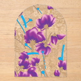 Lebhaftes Blumenmuster mit lila und blauem f Acryleinladungen