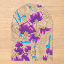 Lebhaftes Blumenmuster mit lila und blauem f Acryleinladungen