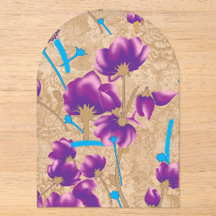 Lebhaftes Blumenmuster mit lila und blauem f Acryleinladungen