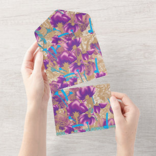 Lebhaftes Blumenmuster mit lila und blauem f All In One Einladung