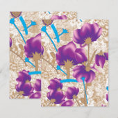 Lebhaftes Blumenmuster mit lila und blauem f Begleitkarte (Vorne/Hinten)