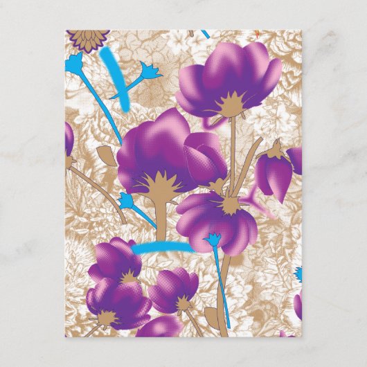 Lebhaftes Blumenmuster mit lila und blauem f Begleitkarte (Vorderseite)