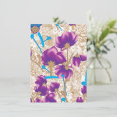Lebhaftes Blumenmuster mit lila und blauem f Begleitkarte (Stehend Vorderseite)
