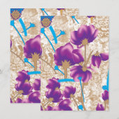 Lebhaftes Blumenmuster mit lila und blauem f Begleitkarte (Vorne/Hinten)