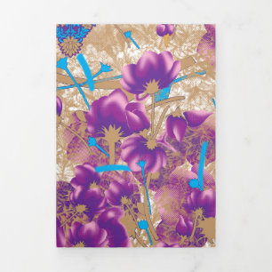 Lebhaftes Blumenmuster mit lila und blauem f Dreifach Gefaltete Urlaubskarte