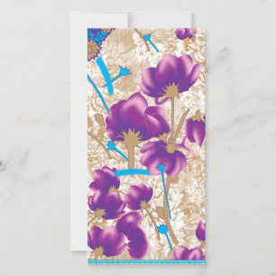 Lebhaftes Blumenmuster mit lila und blauem f Feiertagskarte