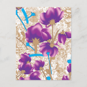 Lebhaftes Blumenmuster mit lila und blauem f Feiertagspostkarte