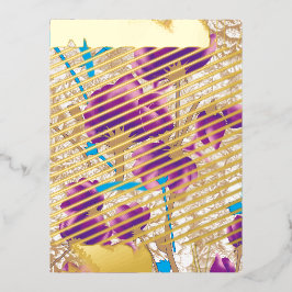 Lebhaftes Blumenmuster mit lila und blauem f Folien Feiertagspostkarte