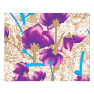 Lebhaftes Blumenmuster mit lila und blauem f Fotodruck