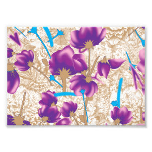 Lebhaftes Blumenmuster mit lila und blauem f Fotodruck