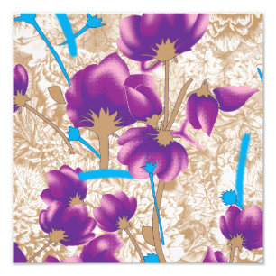 Lebhaftes Blumenmuster mit lila und blauem f Fotodruck