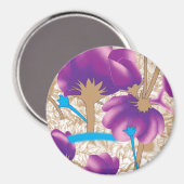 Lebhaftes Blumenmuster mit lila und blauem f Magnet (Vorderseite/Rückseite)