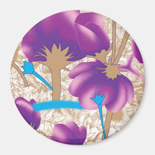 Lebhaftes Blumenmuster mit lila und blauem f Magnet (Vorne)