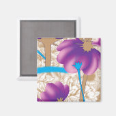 Lebhaftes Blumenmuster mit lila und blauem f Magnet (Vorderseite/Rückseite)
