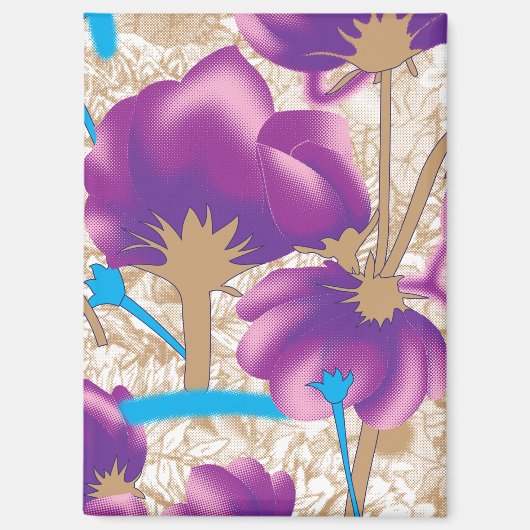 Lebhaftes Blumenmuster mit lila und blauem f Magnet (Vorderseite)