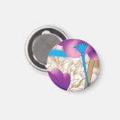 Lebhaftes Blumenmuster mit lila und blauem f Magnet (Vorderseite/Rückseite)