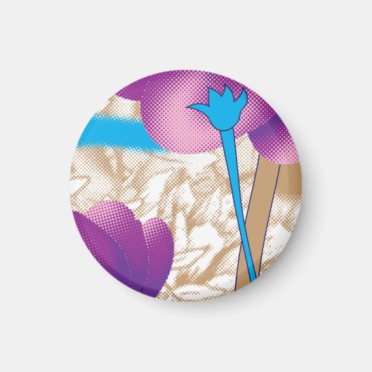 Lebhaftes Blumenmuster mit lila und blauem f Magnet (Vorne)