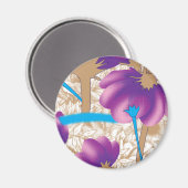 Lebhaftes Blumenmuster mit lila und blauem f Magnet (Vorderseite/Rückseite)