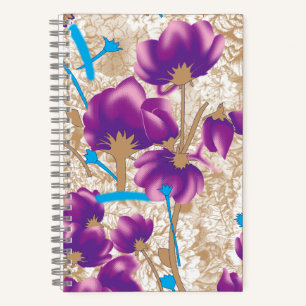 Lebhaftes Blumenmuster mit lila und blauem f Notizblock