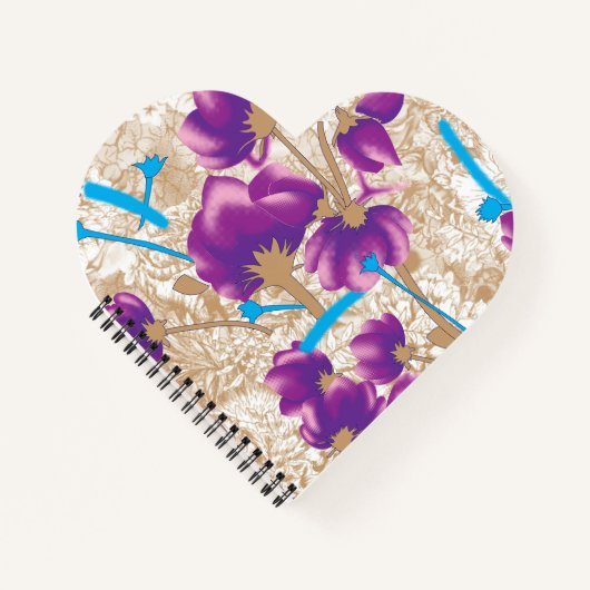 Lebhaftes Blumenmuster mit lila und blauem f Notizblock (Vorderseite)