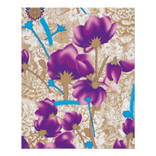 Lebhaftes Blumenmuster mit lila und blauem f Poster