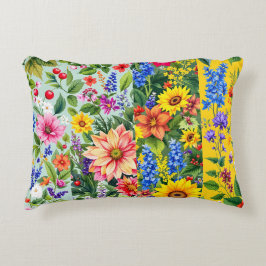 Lebhaftes Blumenmuster mit Sonnenblumen und Dahlie Dekokissen