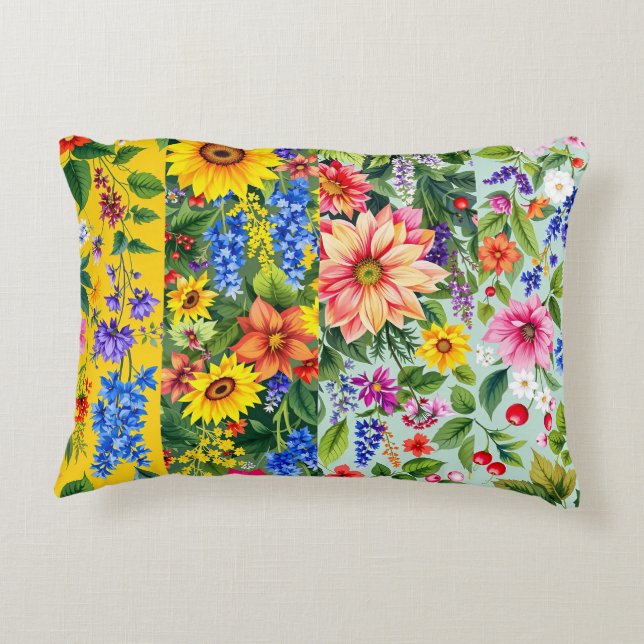 Lebhaftes Blumenmuster mit Sonnenblumen und Dahlie Dekokissen (Rückseite)