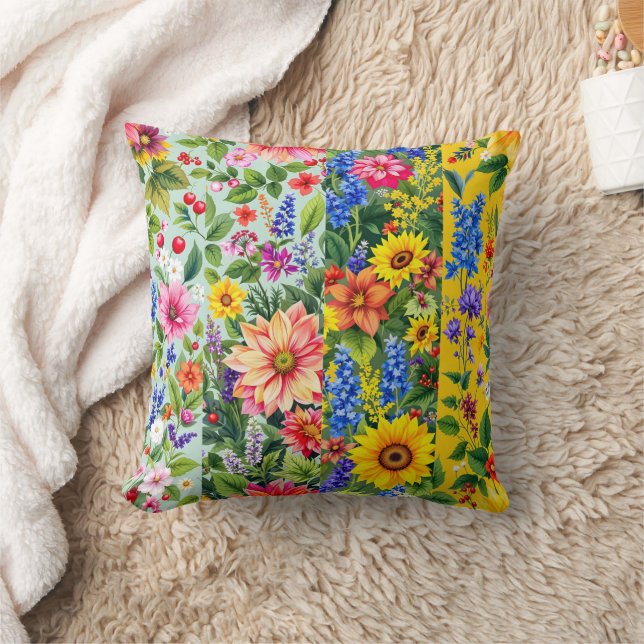 Lebhaftes Blumenmuster mit Sonnenblumen und Dahlie Kissen (Decke)