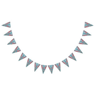 Lebhaftes Blumenmuster mit türkisfarbenen Blume, r Wimpelkette