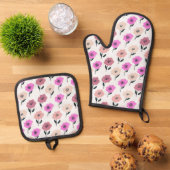 Lebhaftes Blumenmuster Ofenhandschuh & Topflappen-Set (Oben Unten)