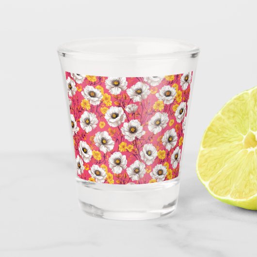 Lebhaftes Blumenmuster Schnapsglas (Vorderseite)