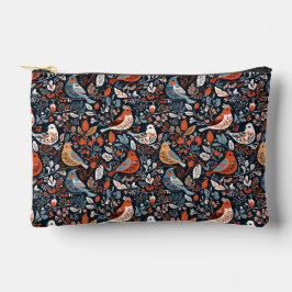 Lebhaftes Blumenmuster und Vögel Nordisches Muster Zubehörtasche