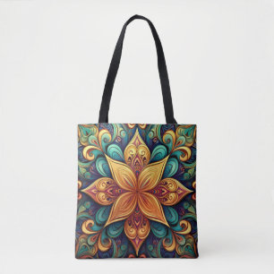 Lebhaftes Blumenwerk Mandala Artwork Tasche