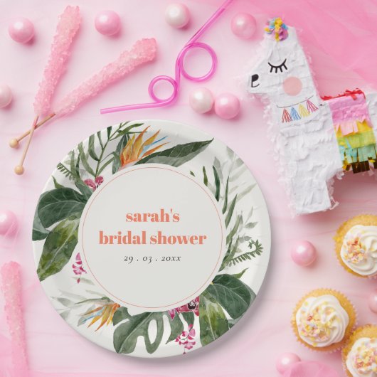 Lebhaftes Blush Boho Tropical Floral Brautparty Pappteller (Party)
