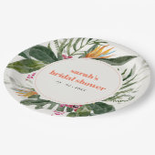 Lebhaftes Blush Boho Tropical Floral Brautparty Pappteller (Schrägansicht)