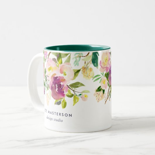 Lebhaftes Blut | Personalisierte Aquarellblume Zweifarbige Tasse (Vorderseite Links)
